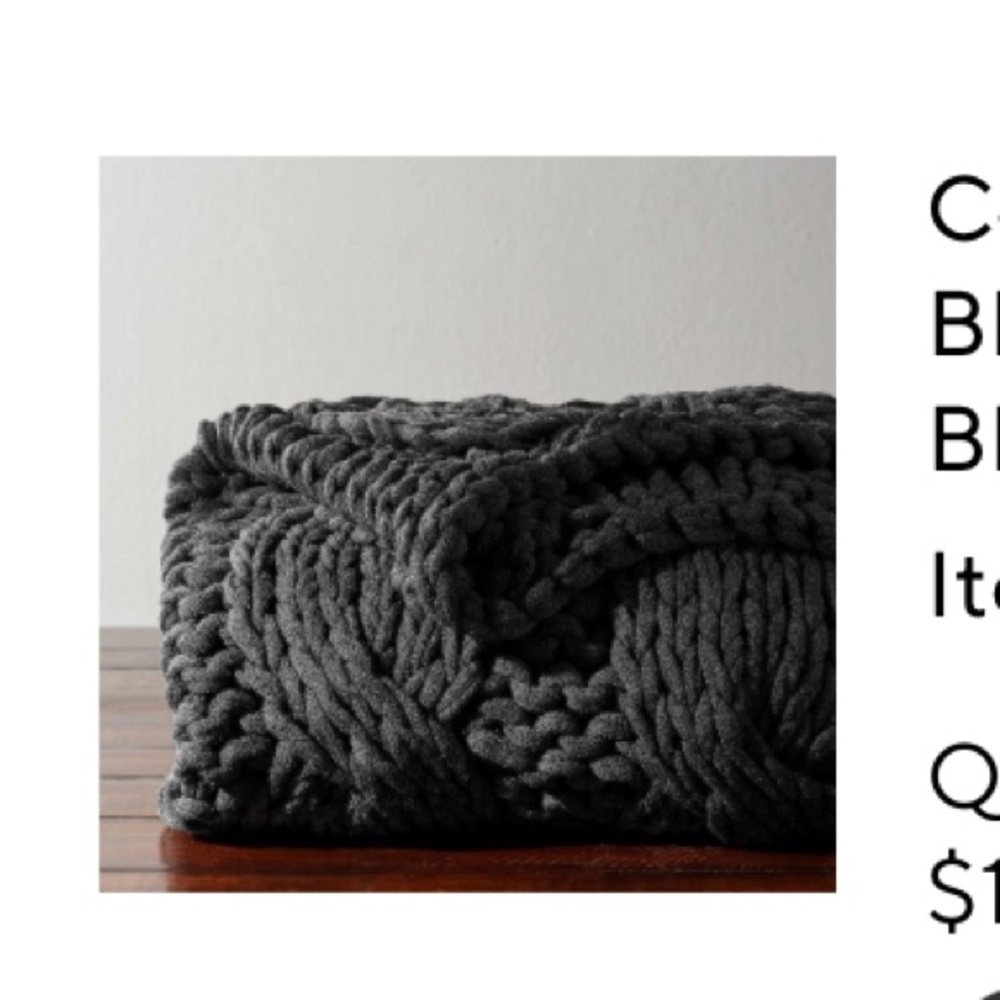 Colossal Handknit Throw Blanket, 44 x 56", Washed Black
